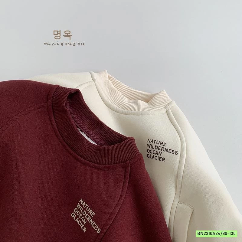 ÁO NỈ LÓT LÔNG CỪU CỔ TRÒN MUZIYOUYOU