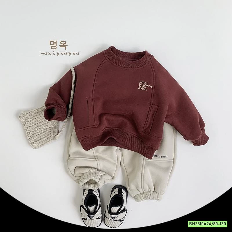 ÁO NỈ LÓT LÔNG CỪU CỔ TRÒN MUZIYOUYOU