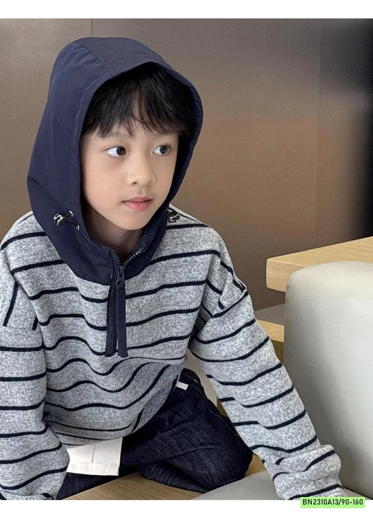 HOODIE NỈ KẺ PHỐI MÀU MŨ