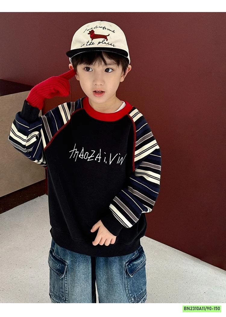 ÁO NỈ PHỐI TAY KẺ LÓT NHUNG