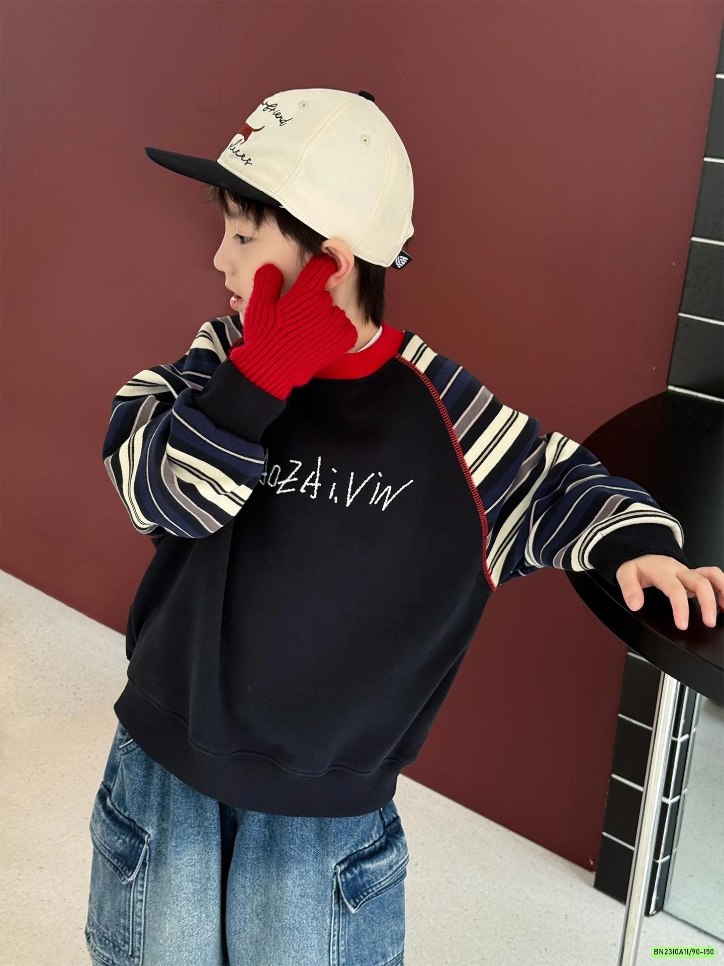 ÁO NỈ PHỐI TAY KẺ LÓT NHUNG