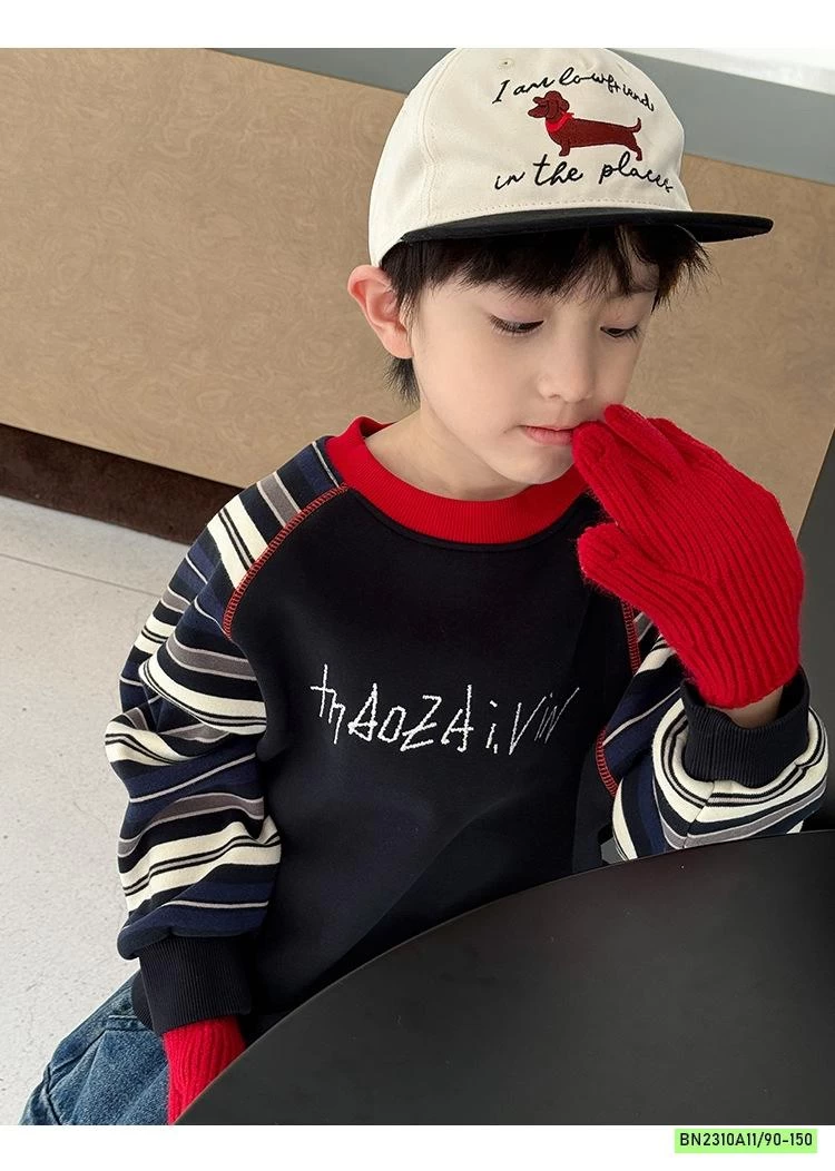 ÁO NỈ PHỐI TAY KẺ LÓT NHUNG