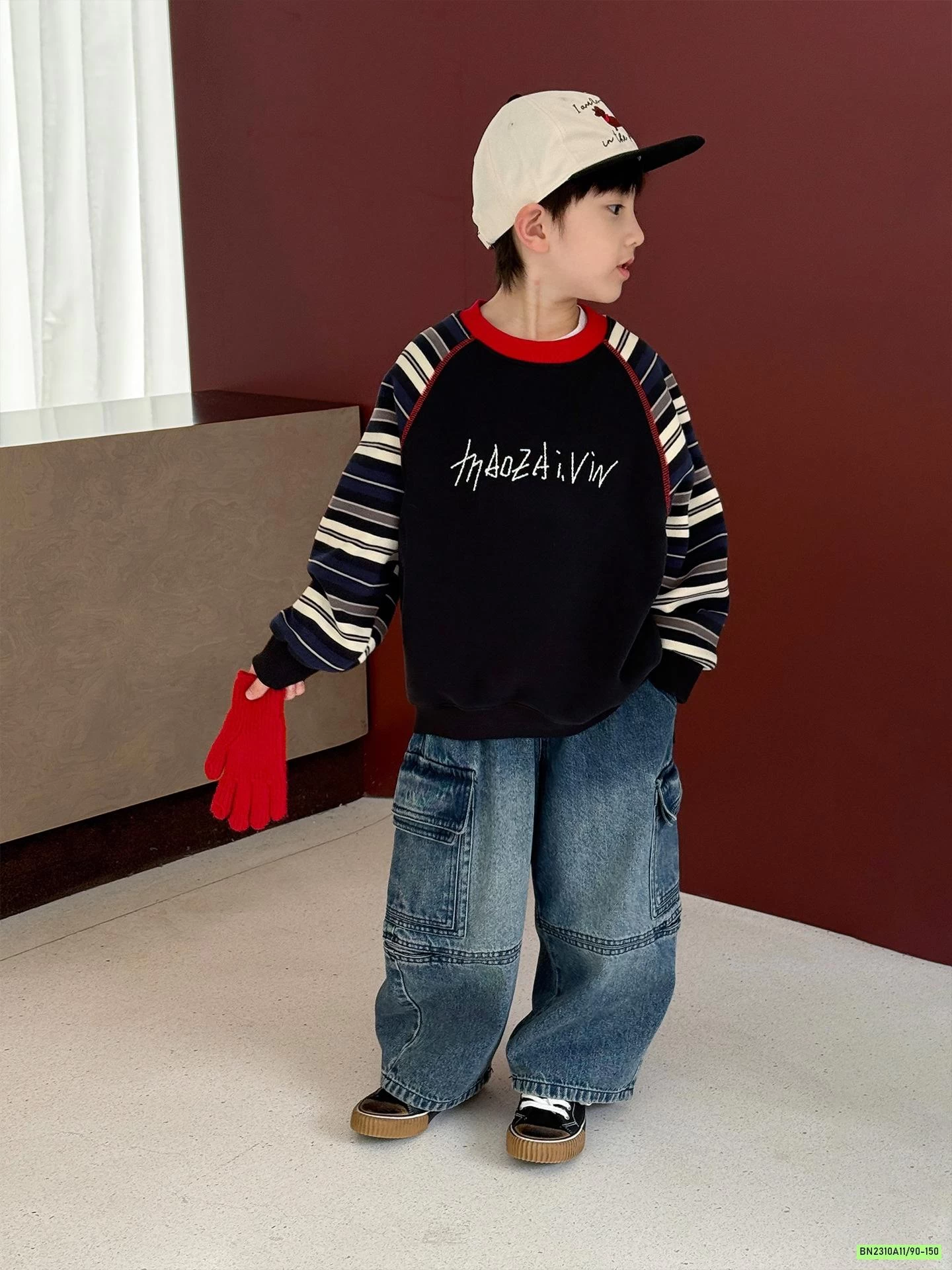 ÁO NỈ PHỐI TAY KẺ LÓT NHUNG