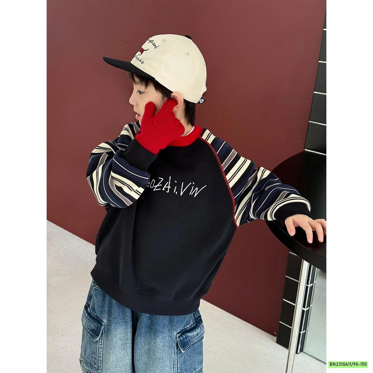 ÁO NỈ PHỐI TAY KẺ LÓT NHUNG