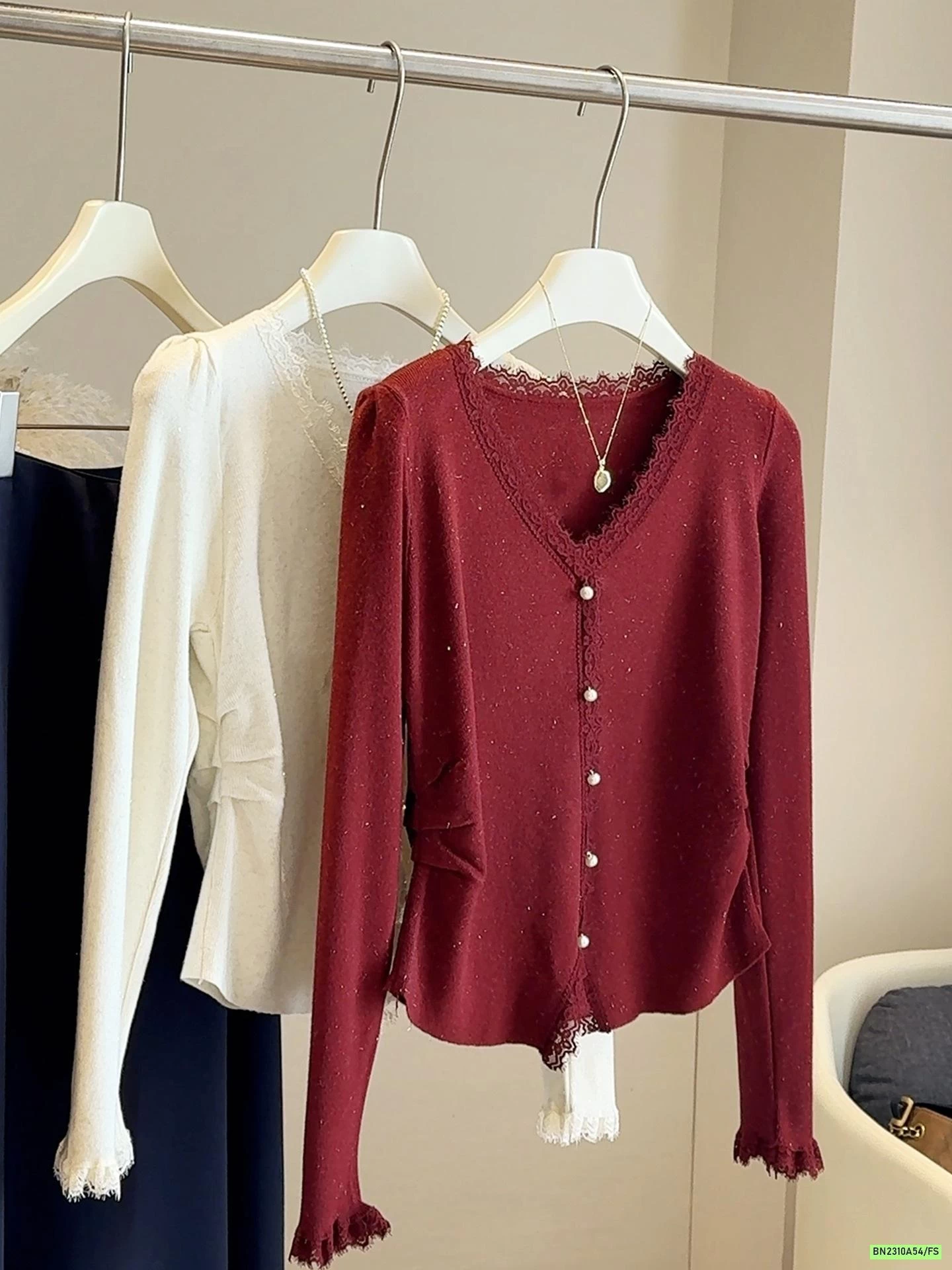 ÁO NỈ RÚT EO VIỀN REN ANNA