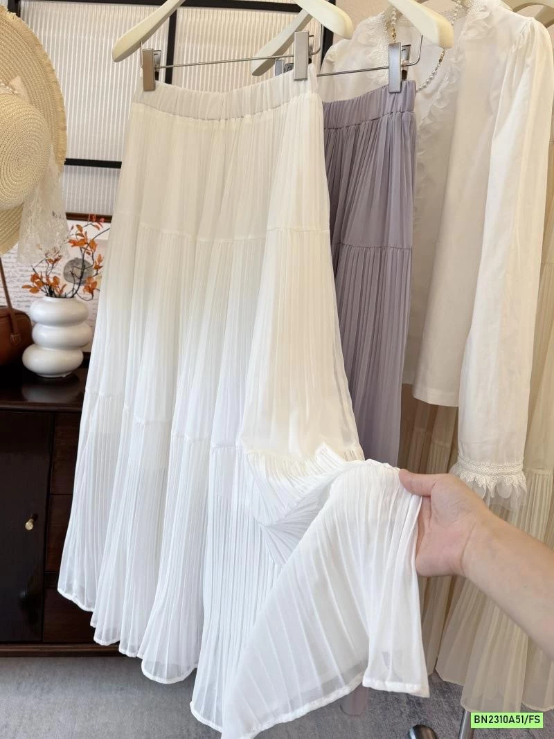 CHÂN VÁY VOAN XẾP LY DÁNG DÀI KIỂU PHÁP