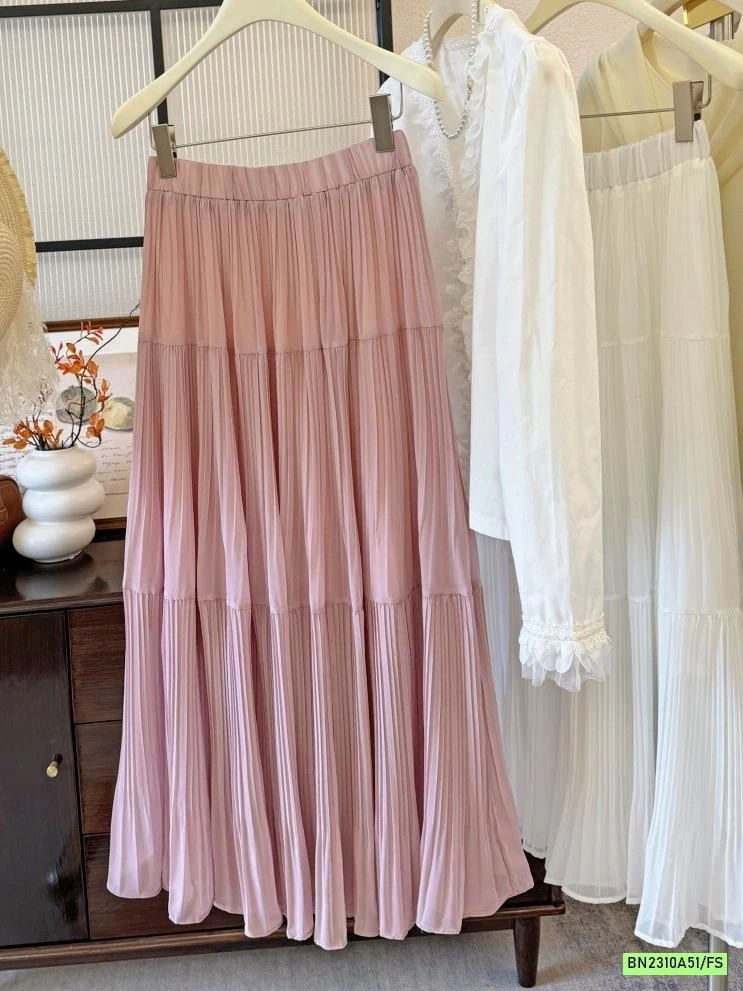 CHÂN VÁY VOAN XẾP LY DÁNG DÀI KIỂU PHÁP