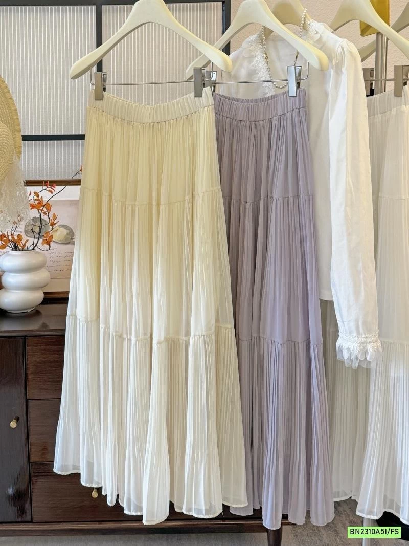 CHÂN VÁY VOAN XẾP LY DÁNG DÀI KIỂU PHÁP