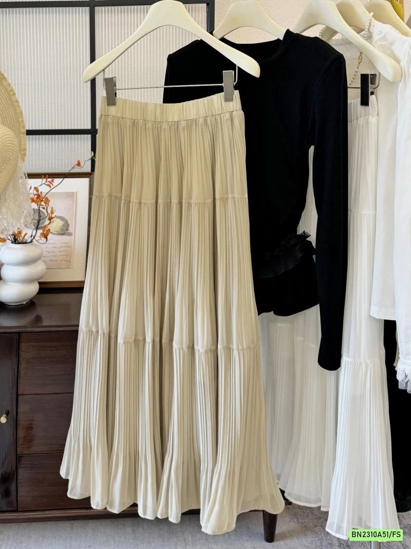 CHÂN VÁY VOAN XẾP LY DÁNG DÀI KIỂU PHÁP