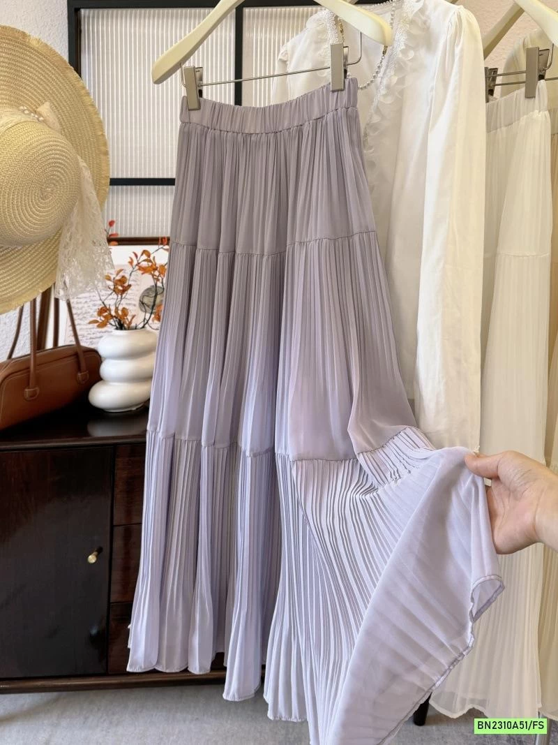 CHÂN VÁY VOAN XẾP LY DÁNG DÀI KIỂU PHÁP