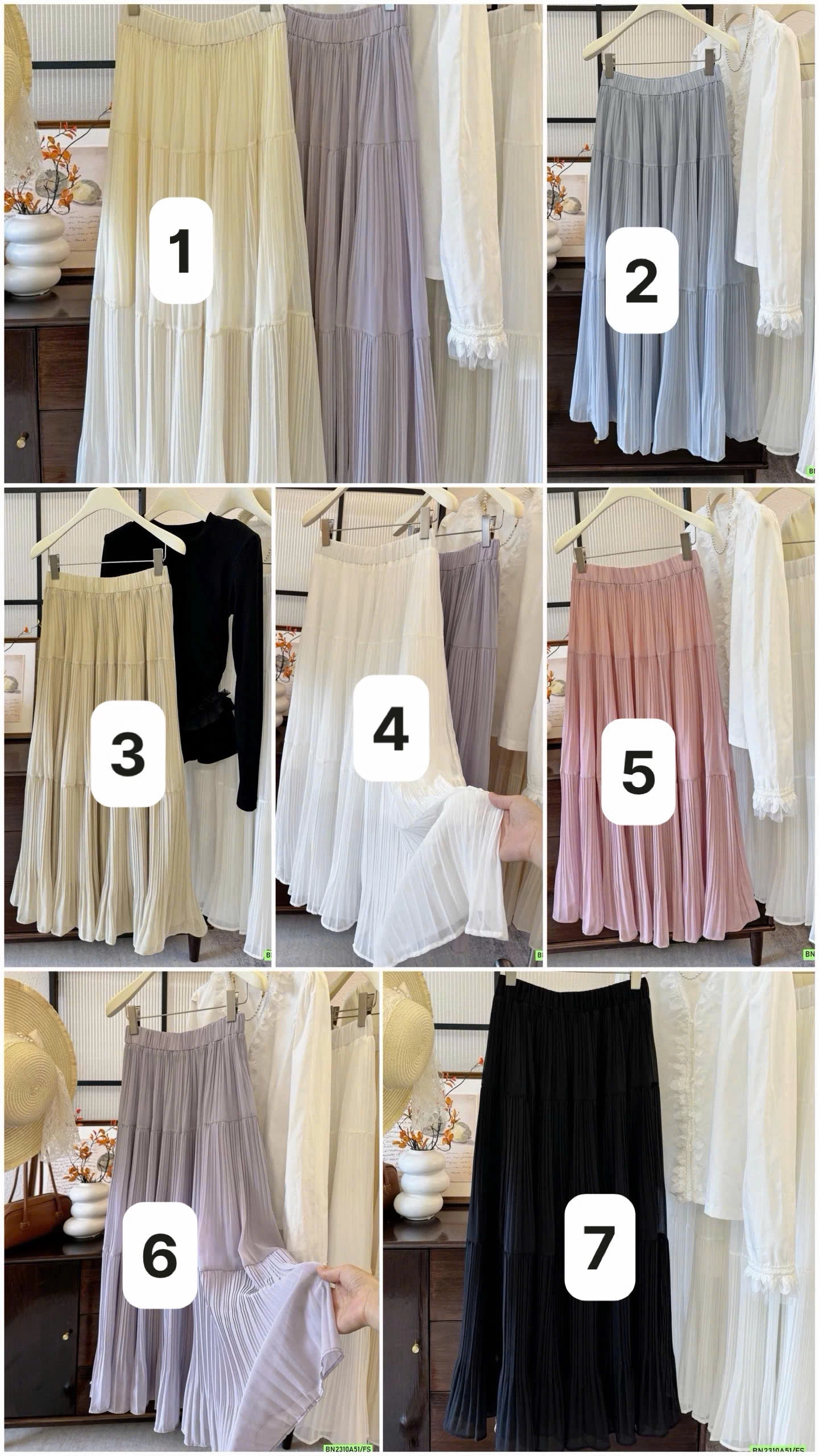 CHÂN VÁY VOAN XẾP LY DÁNG DÀI KIỂU PHÁP