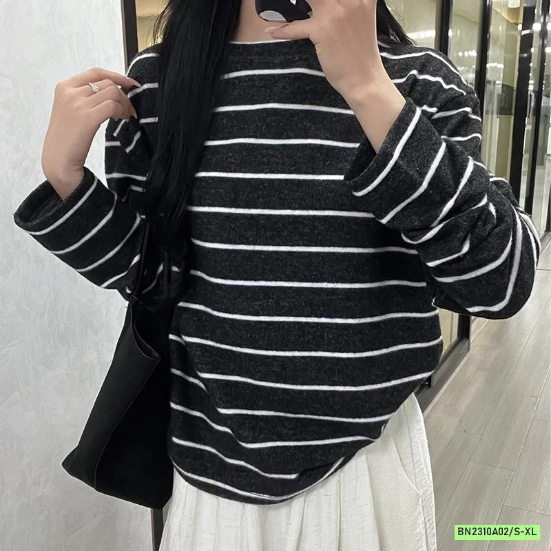 ÁO NỈ GIỮ NHIỆT CỔ TRÒN KẺ NHỎ