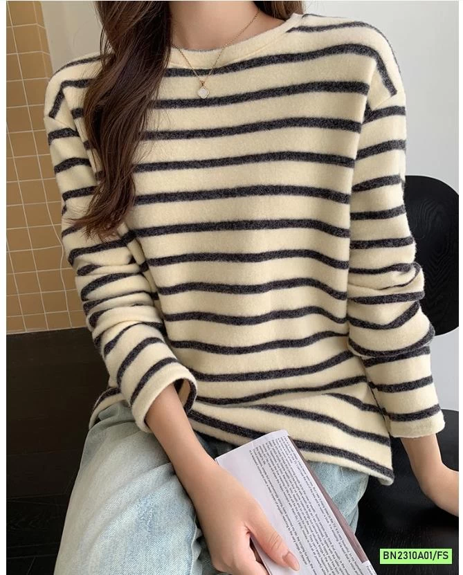 ÁO NỈ KẺ MỀM ẤM NỮ