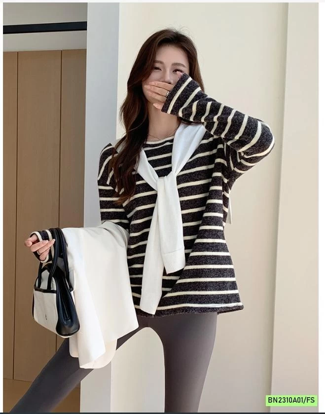 ÁO NỈ KẺ MỀM ẤM NỮ