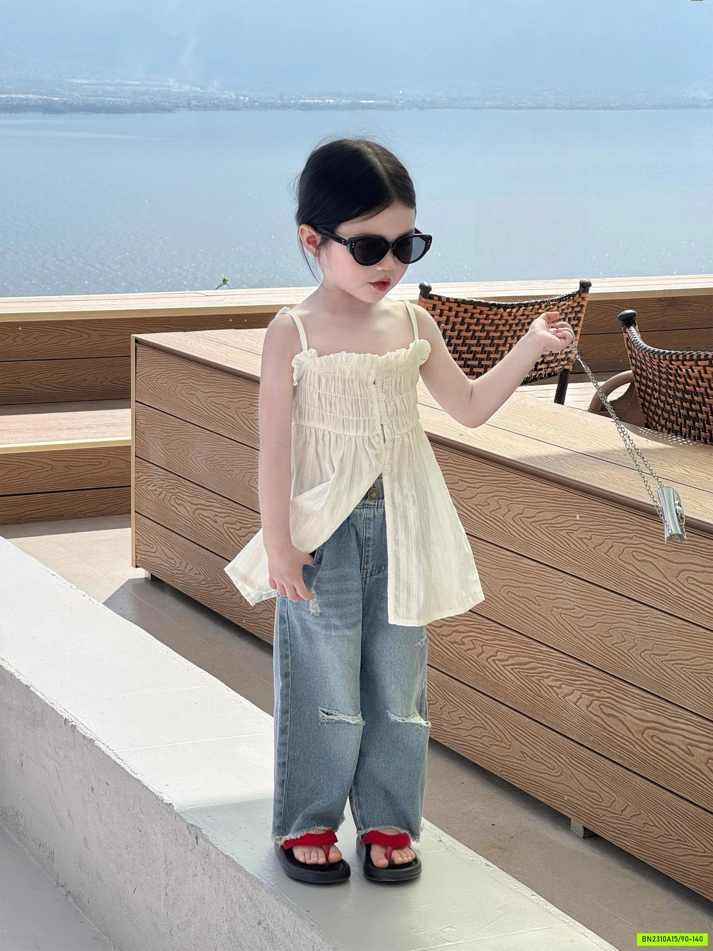 ÁO 2 DÂY DÁNG DÀI MIX JEANS SUÔNG RÁCH
