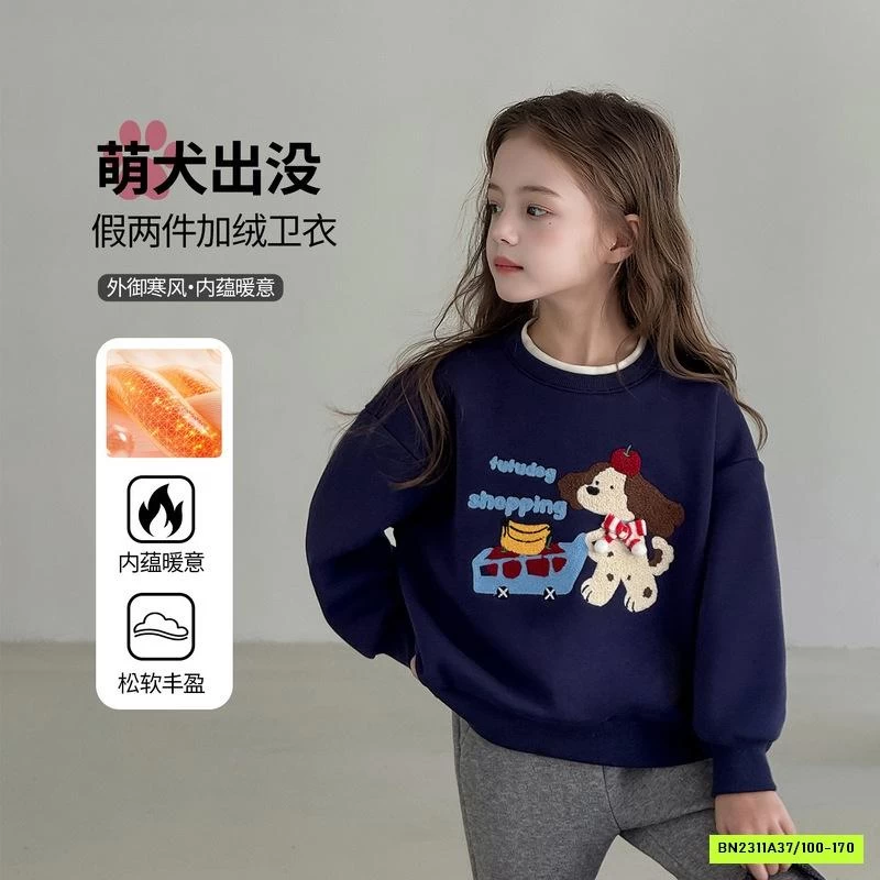 ÁO NỈ XANH THAN THÊU CÚN