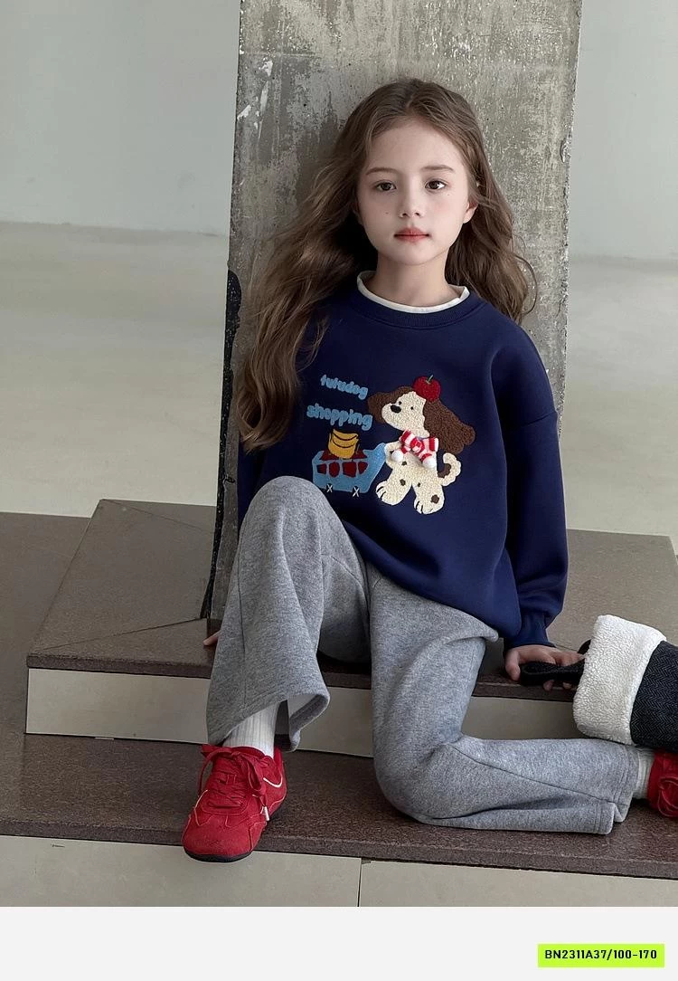 ÁO NỈ XANH THAN THÊU CÚN