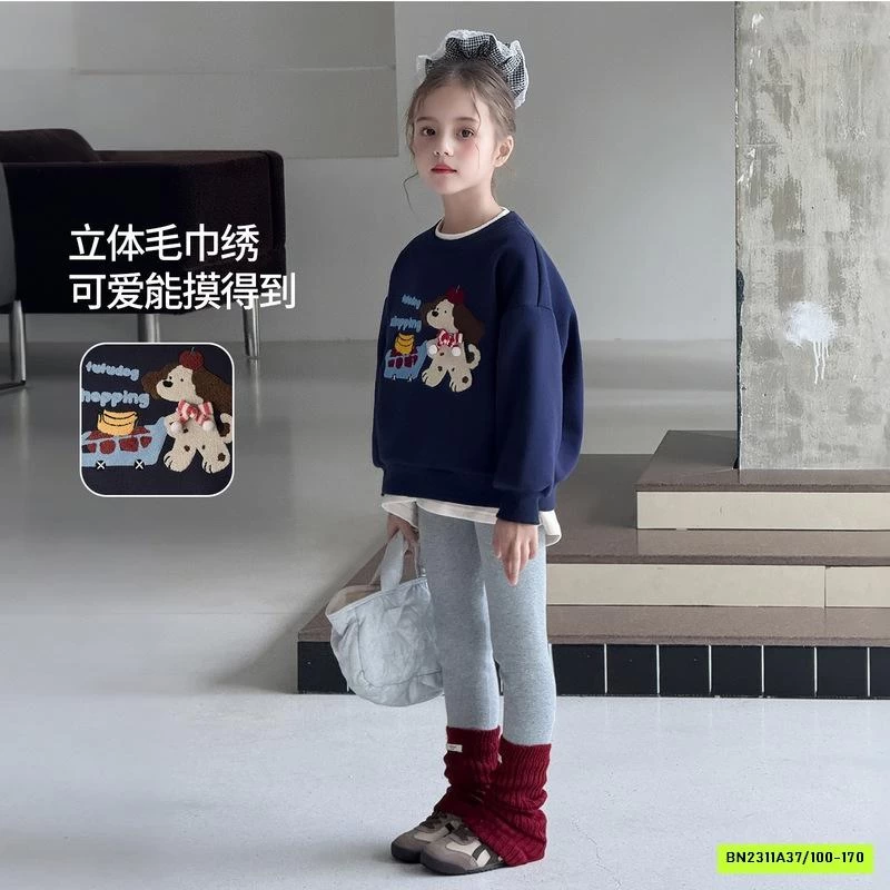 ÁO NỈ XANH THAN THÊU CÚN