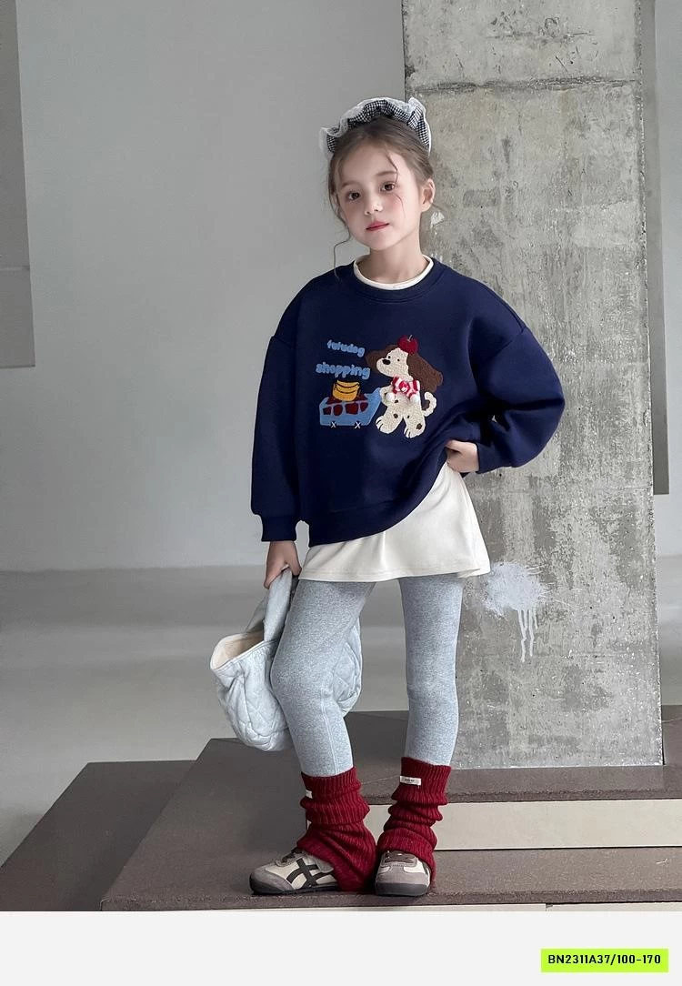 ÁO NỈ XANH THAN THÊU CÚN