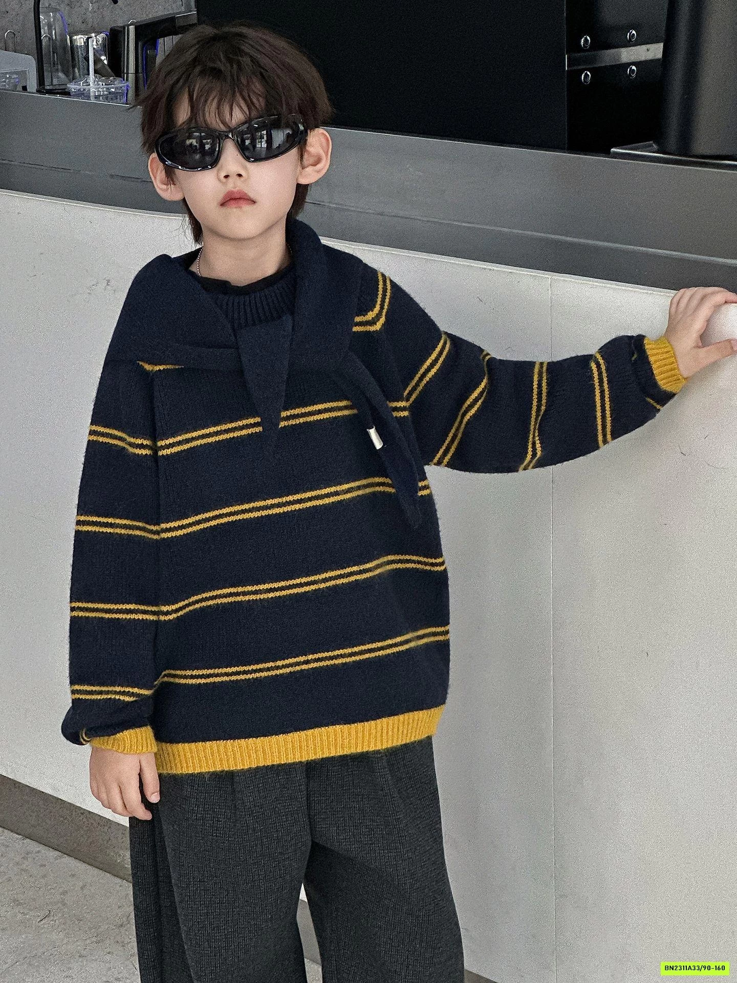 ÁO LEN KẺ VÀNG KÈM KHĂN