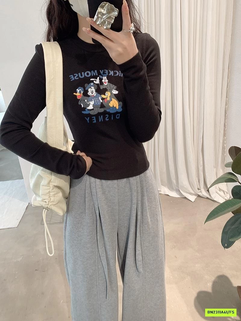 ÁO NỈ CROPTOP IN MICKEY