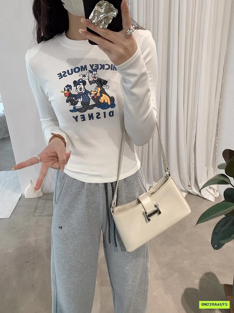 ÁO NỈ CROPTOP IN MICKEY