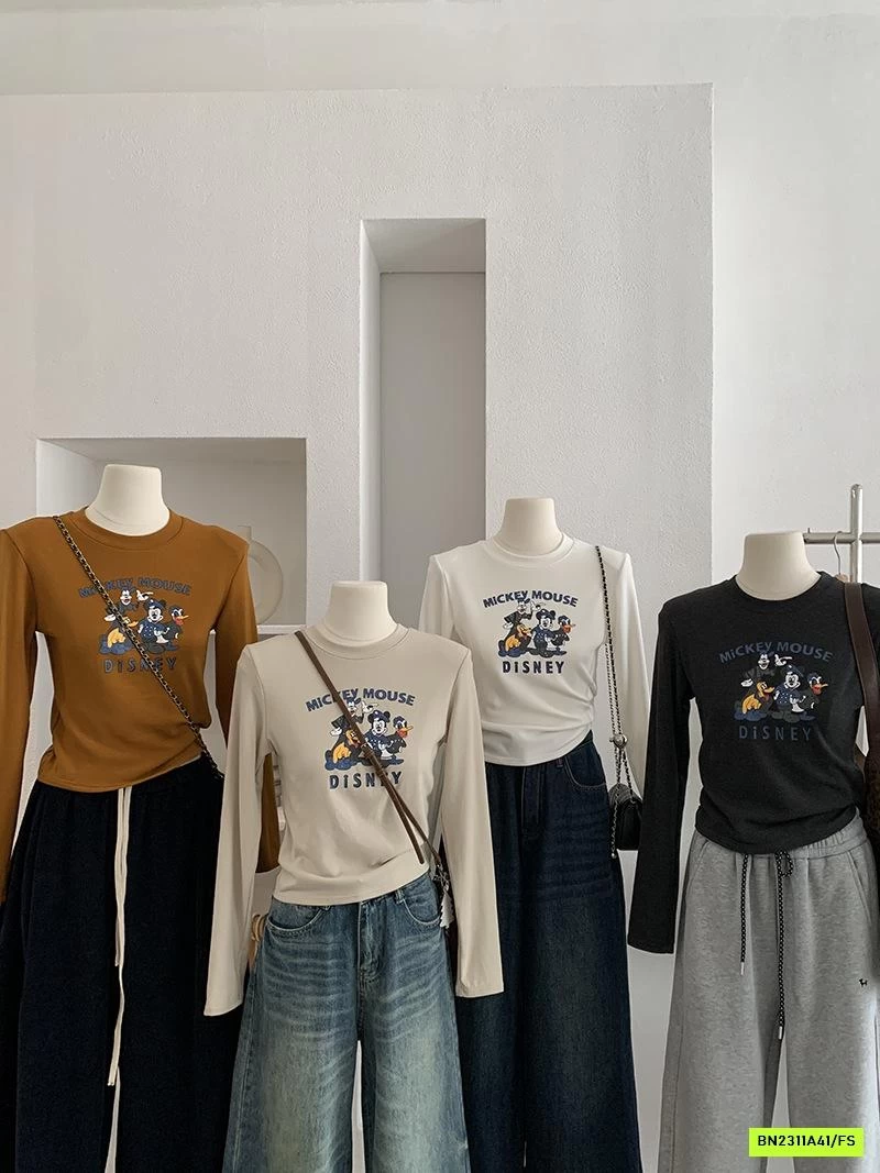 ÁO NỈ CROPTOP IN MICKEY