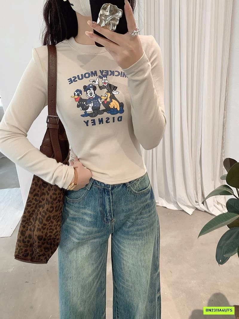 ÁO NỈ CROPTOP IN MICKEY