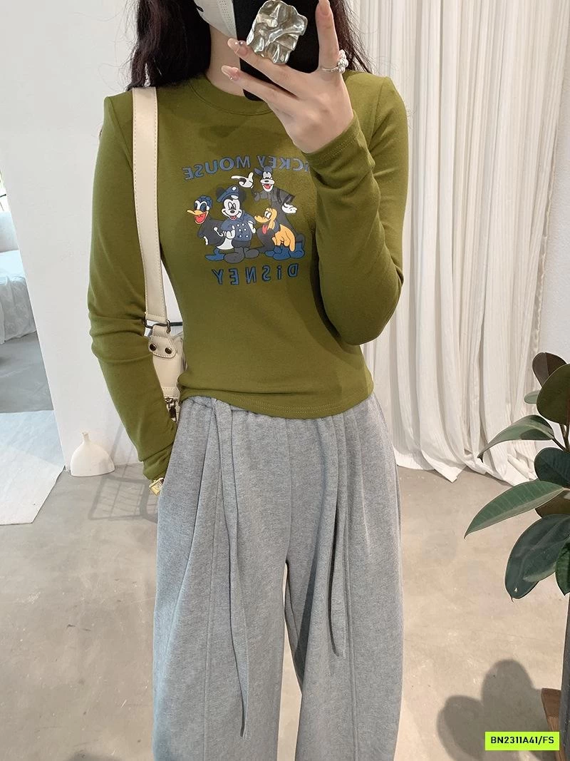 ÁO NỈ CROPTOP IN MICKEY