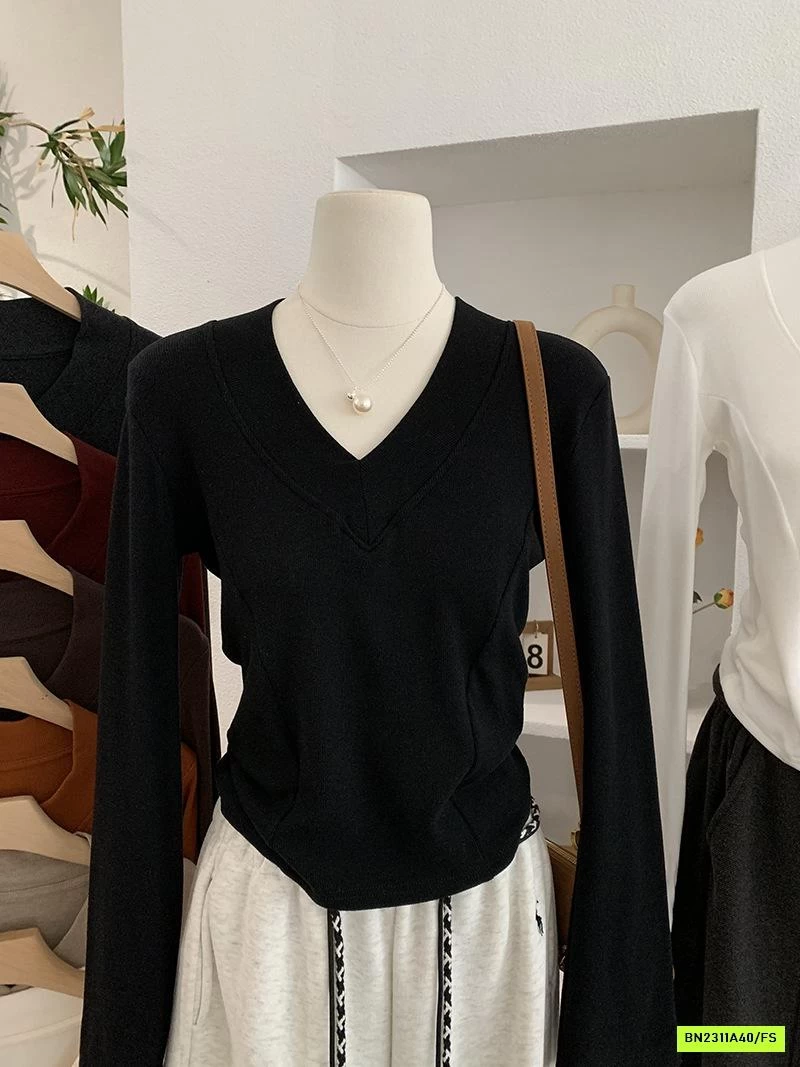 ÁO NỈ CROPTOP CỔ V