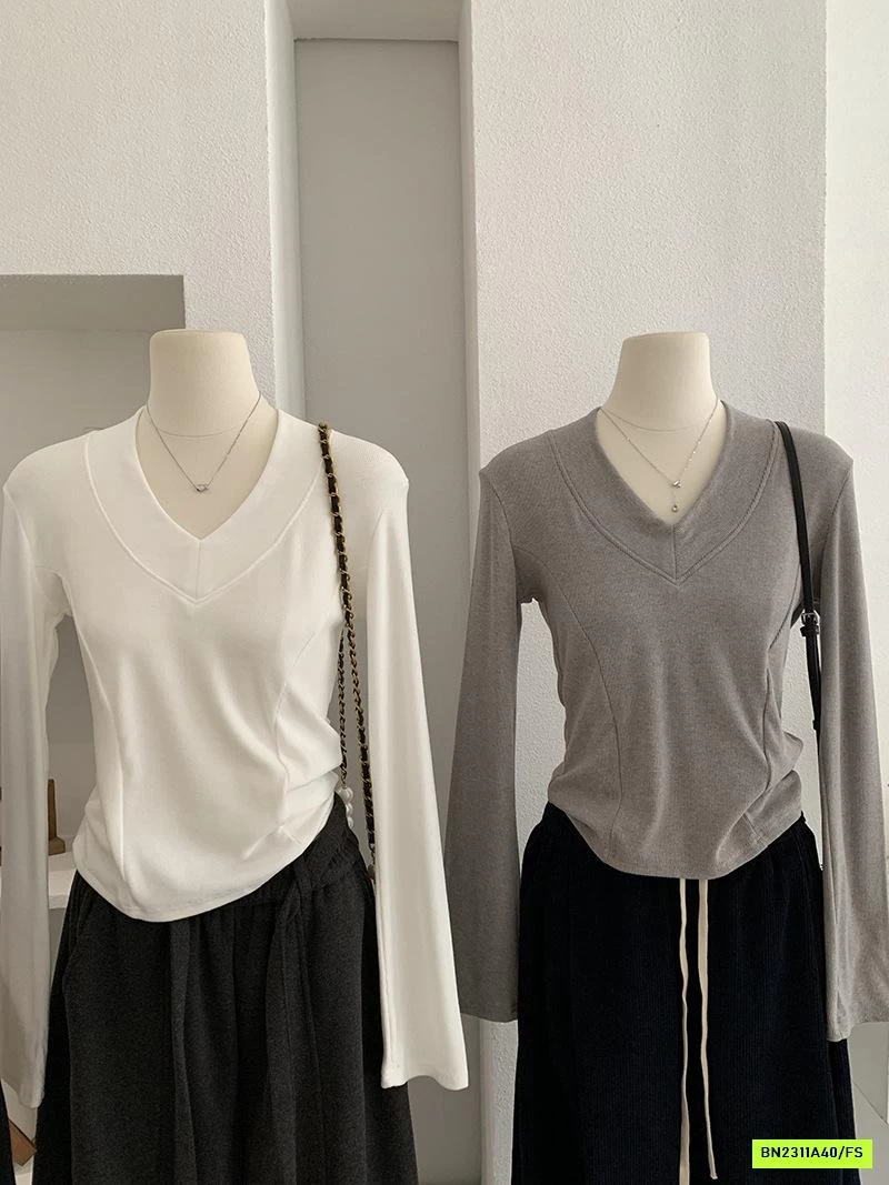 ÁO NỈ CROPTOP CỔ V