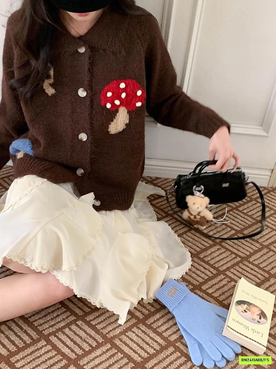 KHOÁC LEN THÊU NẤM VINTAGE