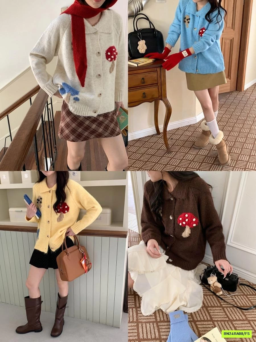 KHOÁC LEN THÊU NẤM VINTAGE