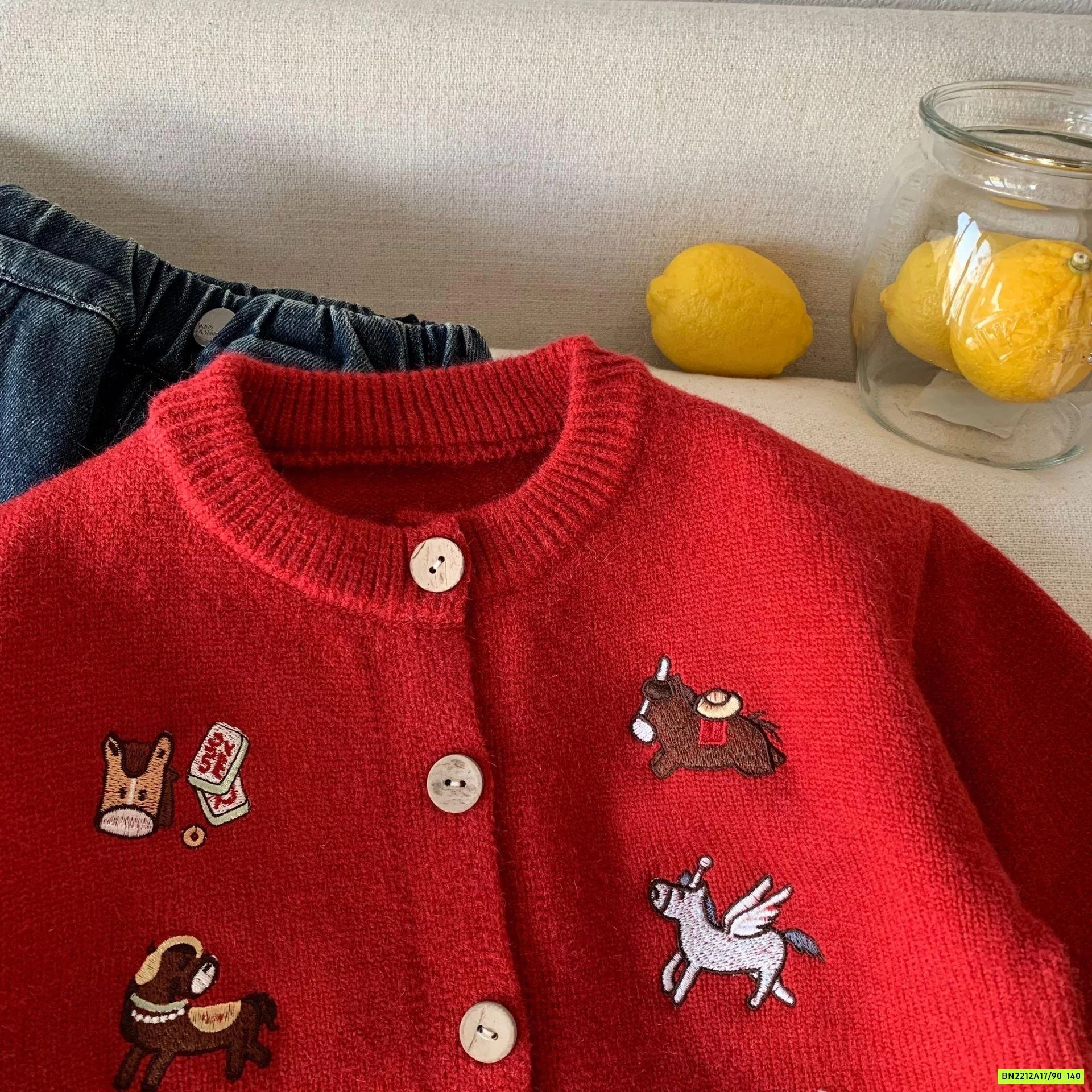 CARDIGAN LEN ĐỎ THÊU NGỰA