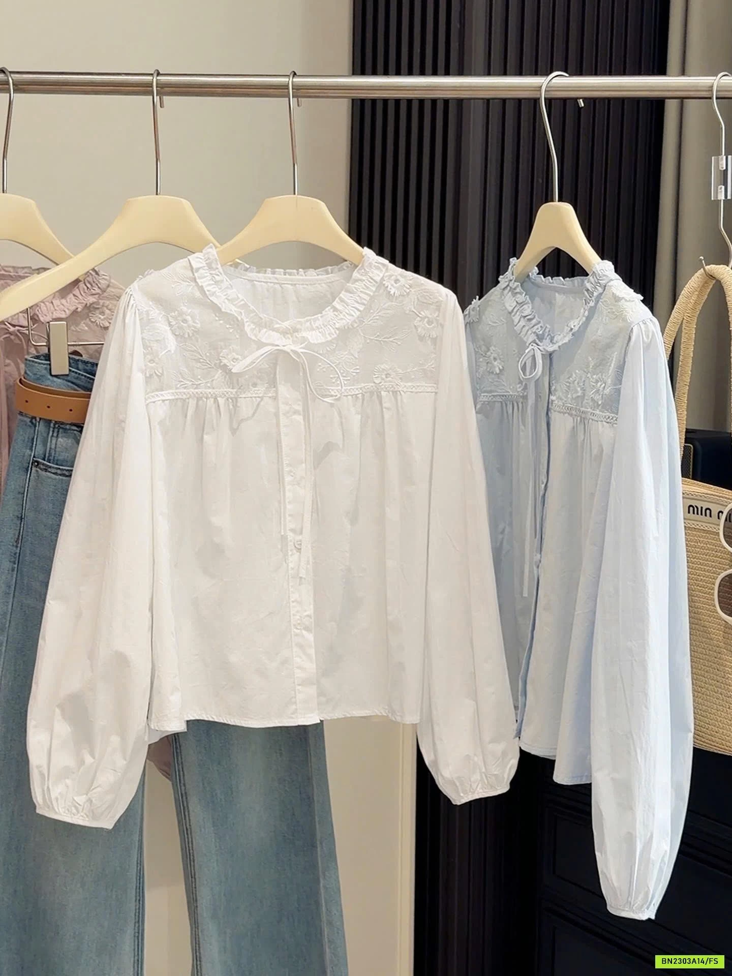 SƠ MI ANNA CỔ BÈO THẮT NƠ