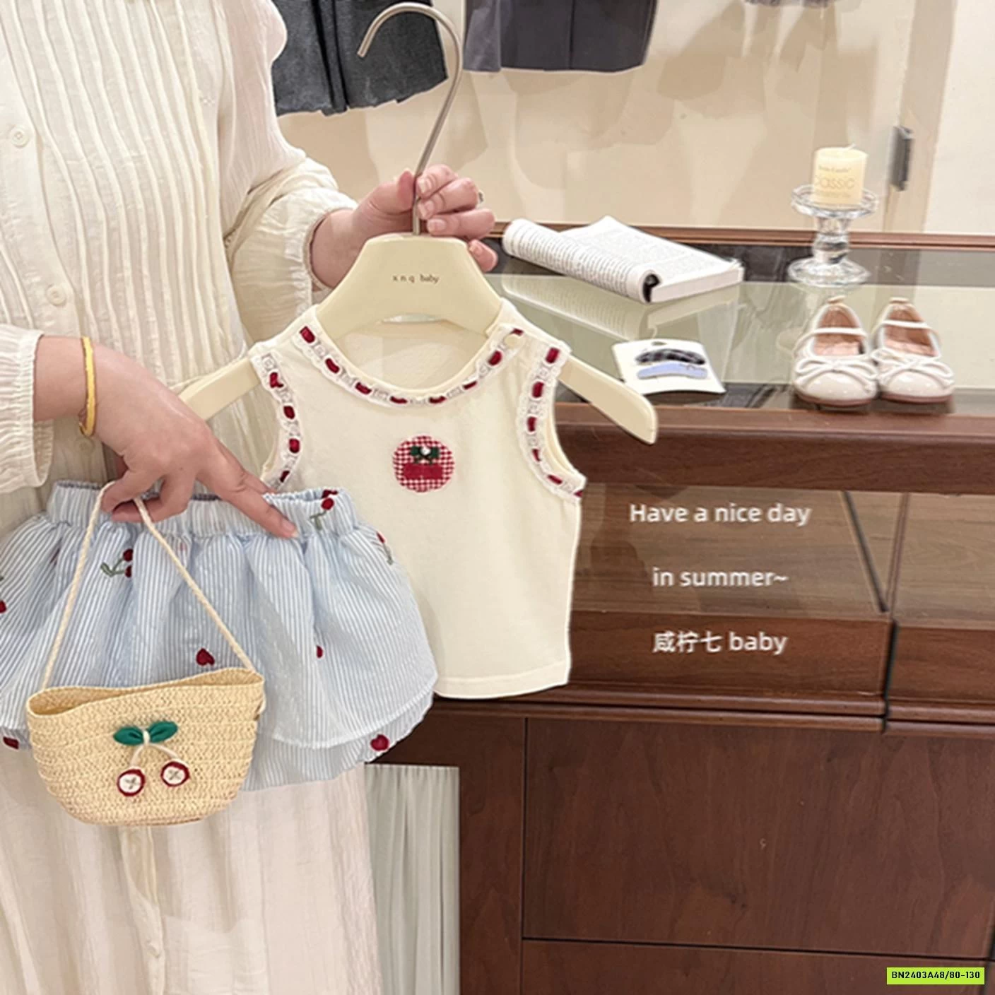 SÉT VÁY CHEERY CARO XANH TBABY