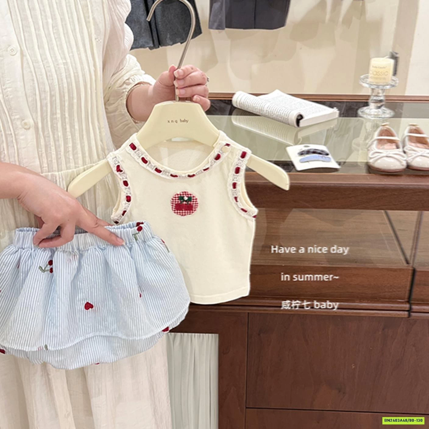 SÉT VÁY CHEERY CARO XANH TBABY