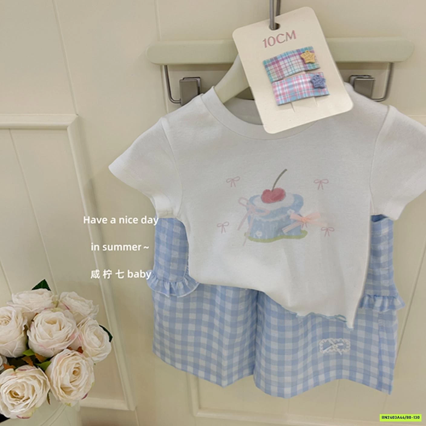 ÁO THUN BÁNH NGỌT MIX QUẦN CARO XANH TBABY