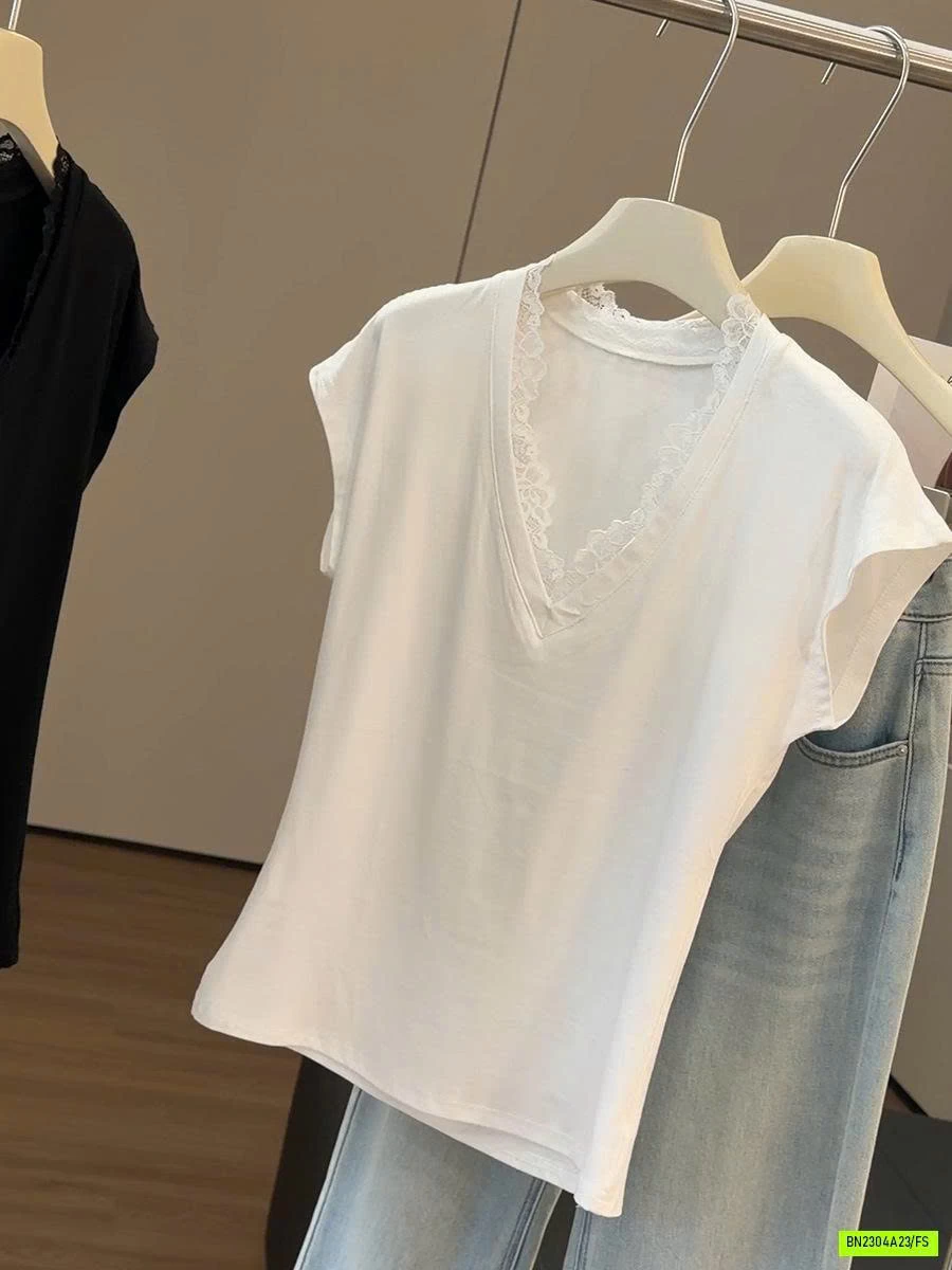 ÁO THUN TAY HẾN VIỀN REN