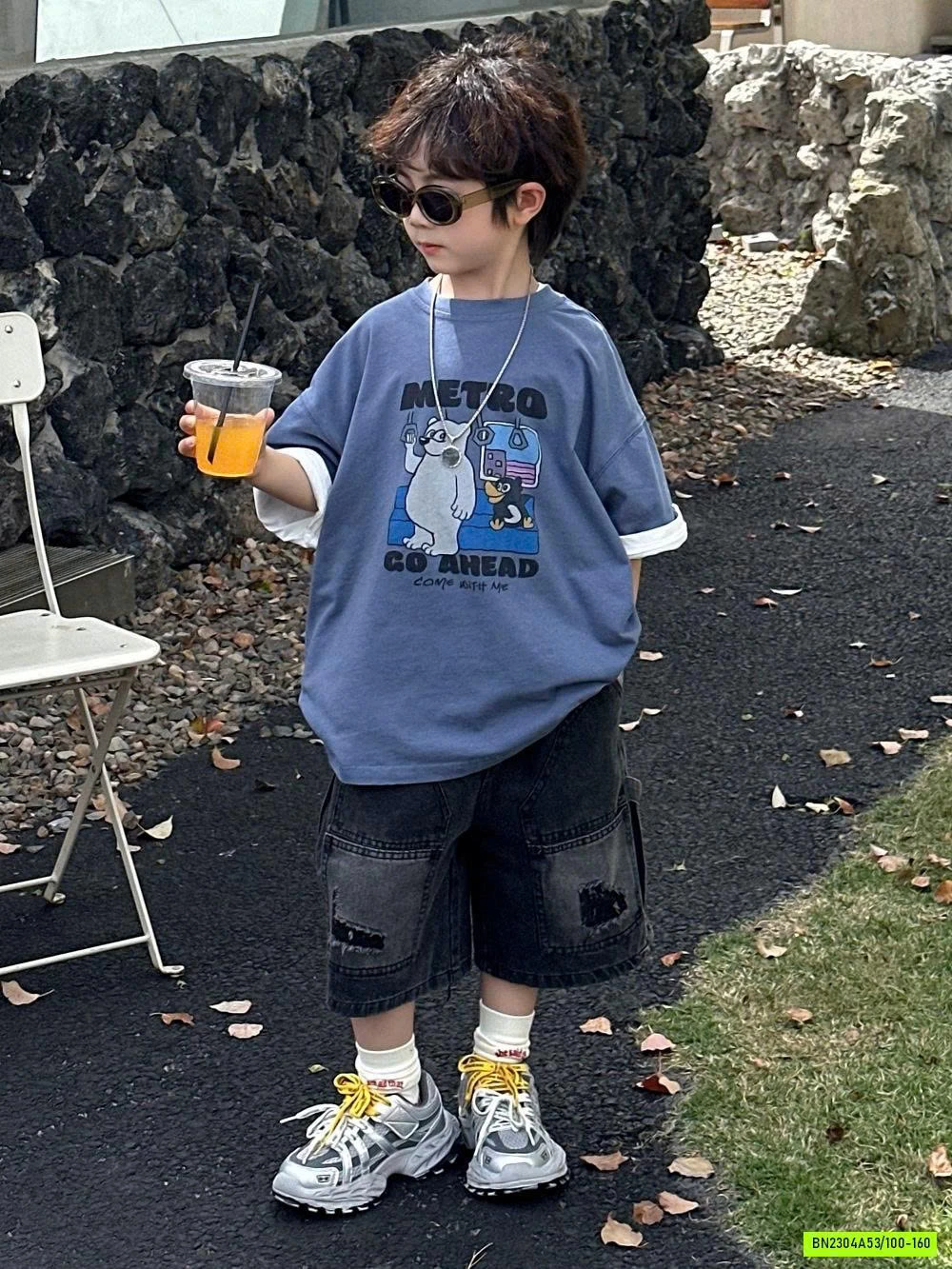 ÁO THUN XANH MIX SHORT ĐEN VÁ GỐI AFTE