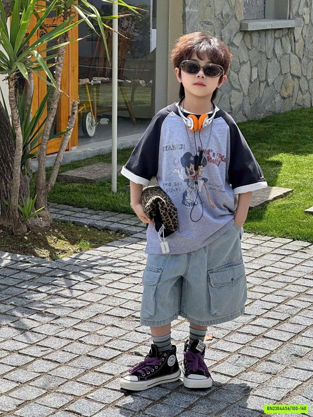 ÁO THUN MICKEY XÁM PHỐI MÀU TAY AFTE