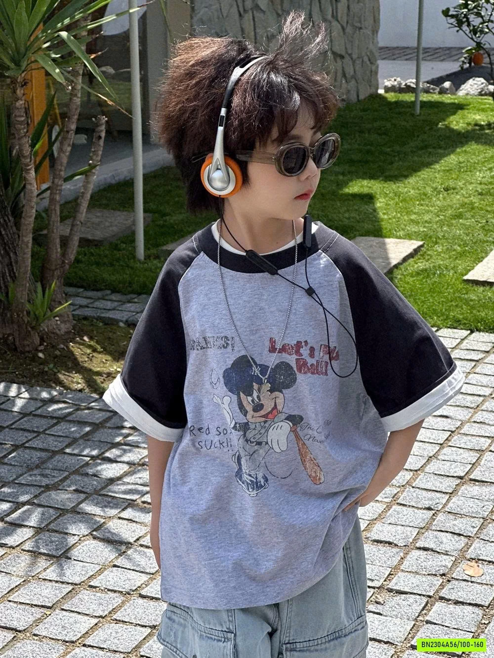 ÁO THUN MICKEY XÁM PHỐI MÀU TAY AFTE