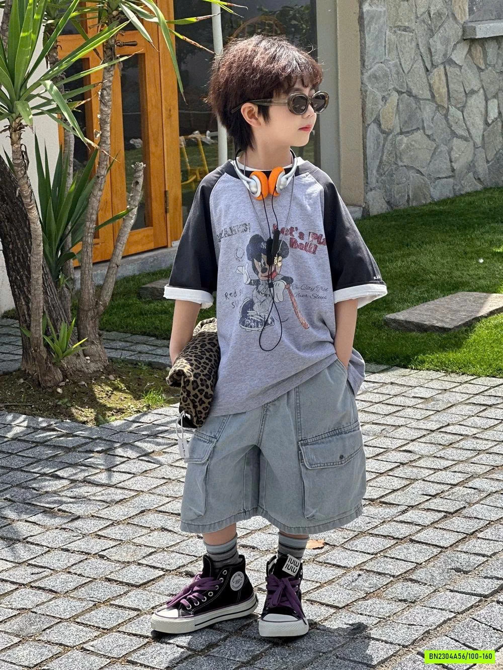 ÁO THUN MICKEY XÁM PHỐI MÀU TAY AFTE