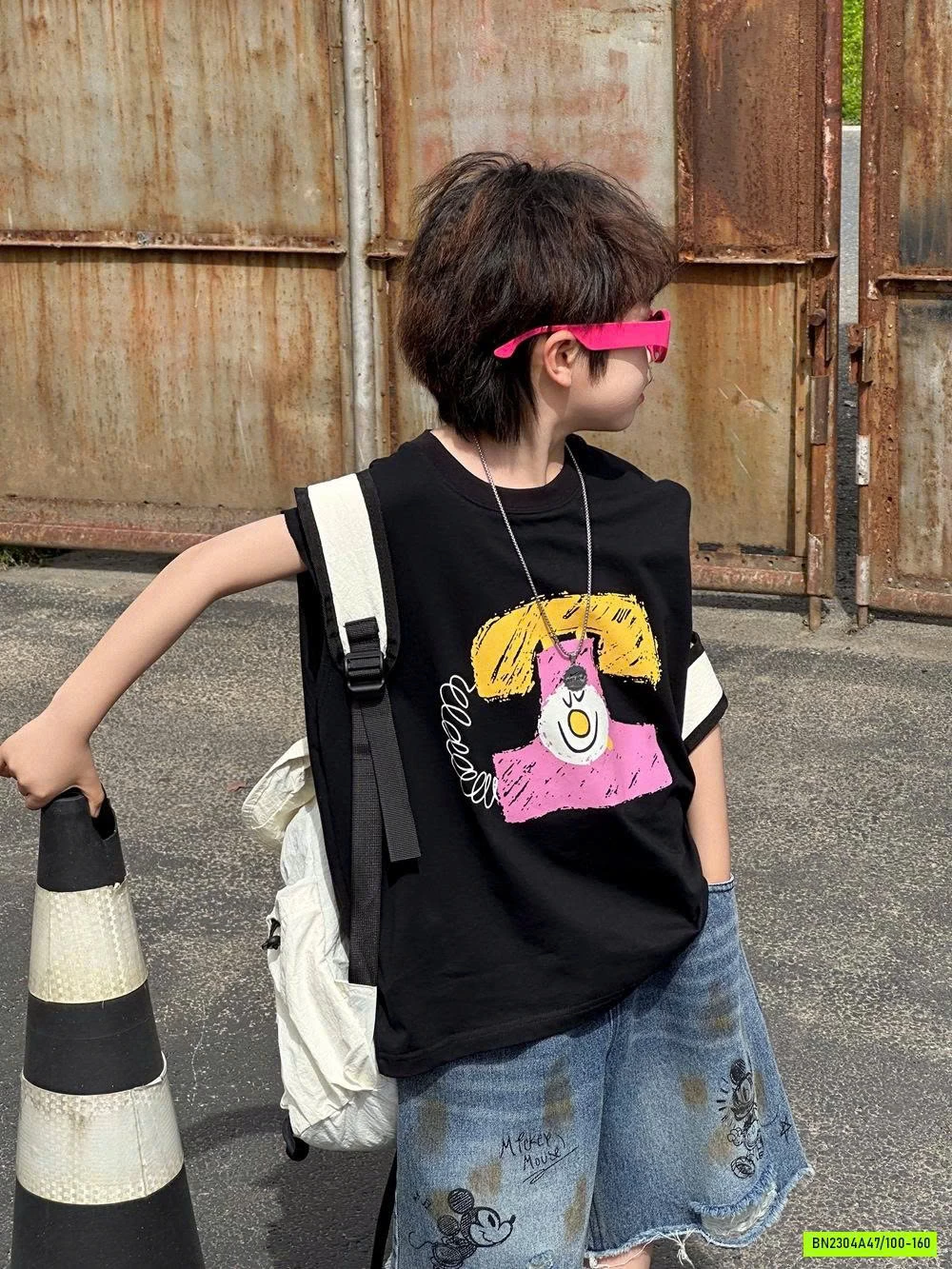 TANKTOP ĐEN MIX SHORT MICKEY RÁCH GẤU AFTE