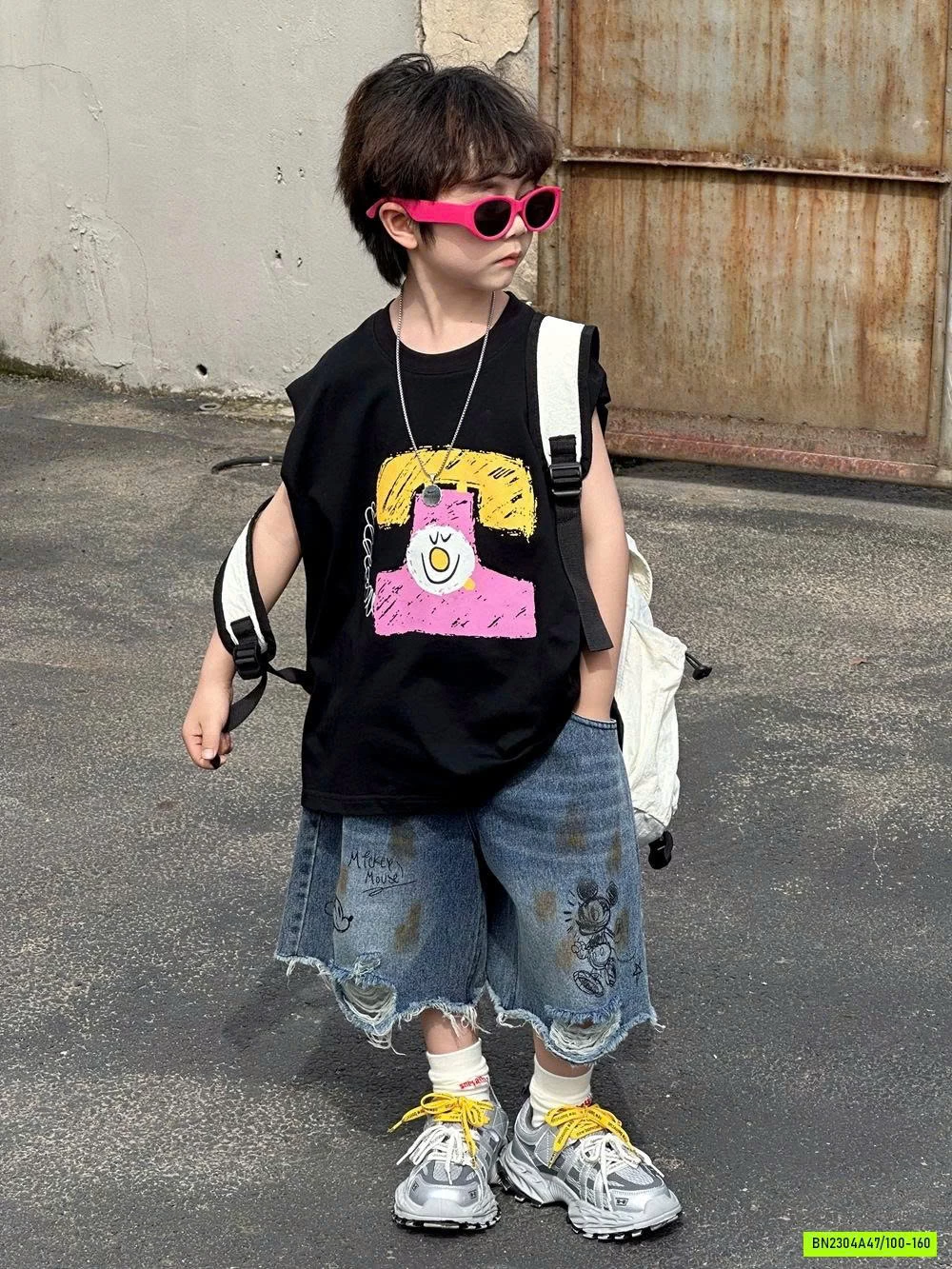 TANKTOP ĐEN MIX SHORT MICKEY RÁCH GẤU AFTE