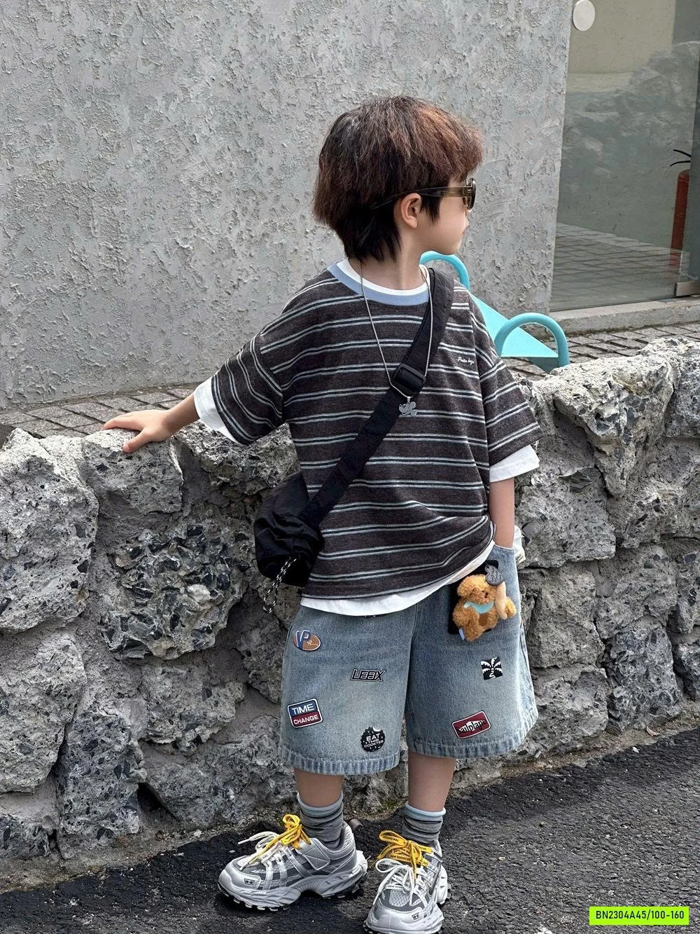 ÁO KẺ XÁM MIX SHORT IN HÌNH AFTE