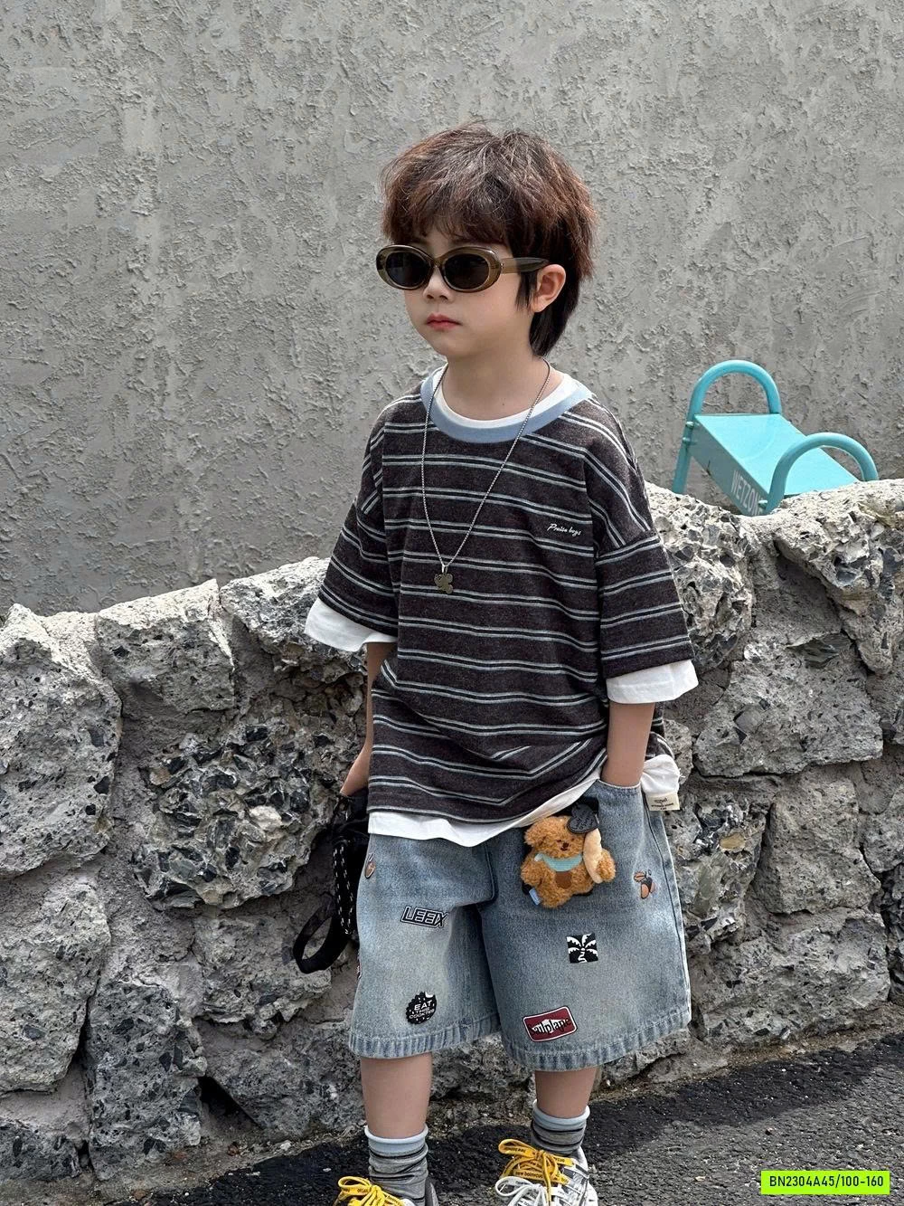 ÁO KẺ XÁM MIX SHORT IN HÌNH AFTE