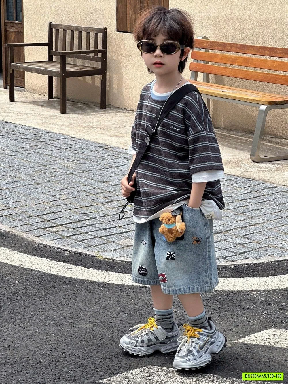 ÁO KẺ XÁM MIX SHORT IN HÌNH AFTE