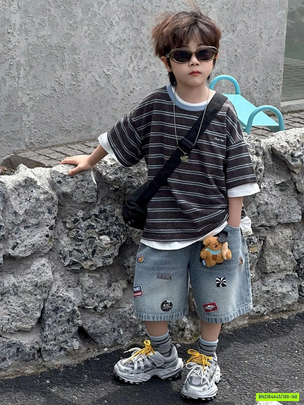 ÁO KẺ XÁM MIX SHORT IN HÌNH AFTE