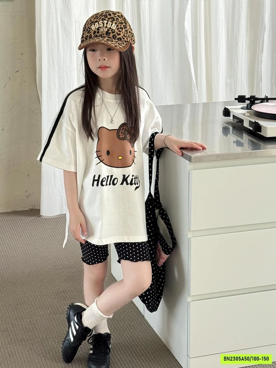 ÁO KITTY OVERSIZE MIX LEGGING CHẤM BI YUKIDS
